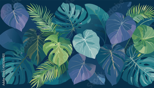 abundance of tropical greenery leaves Background Illustration vector printed