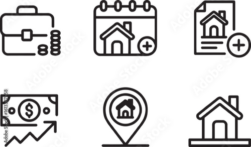 Real Estate Investment Icons Representing Financial Growth and Property Management for Homeowners and Investors Seeking Opportunities