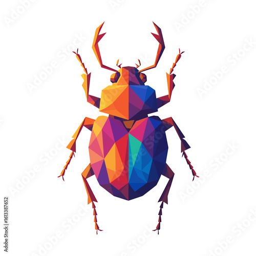 Geometric Beetle: A vibrant and eye-catching geometric illustration of a beetle, rendered with colorful polygonal shapes, showcasing modern artistry and insect appreciation.
