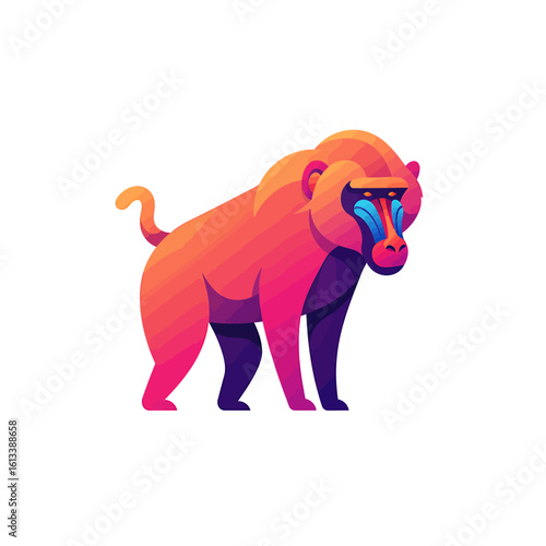 Majestic Baboon: A vibrant, digitally rendered illustration of a powerful baboon, showcasing its distinct features and striking coloration.