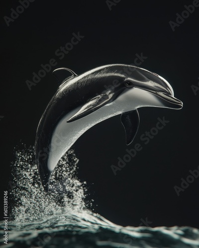 Wallpaper Mural A majestic dolphin leaps gracefully over dark waters, creating a splash that captures the essence of marine life. Torontodigital.ca