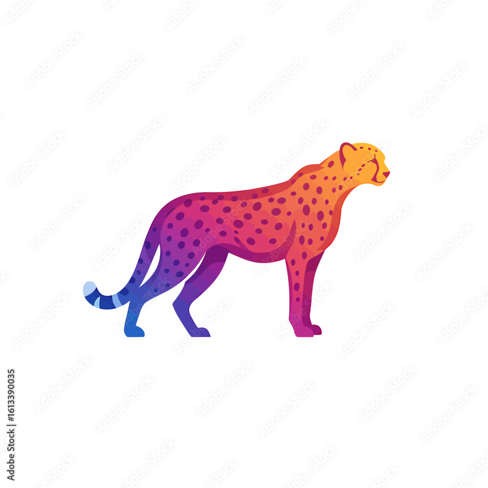 Fototapeta premium Colorful Cheetah Portrait: A majestic cheetah, rendered in a vivid gradient of colors, stands poised with an air of grace and power. A mesmerizing illustration that symbolizes speed and agility.