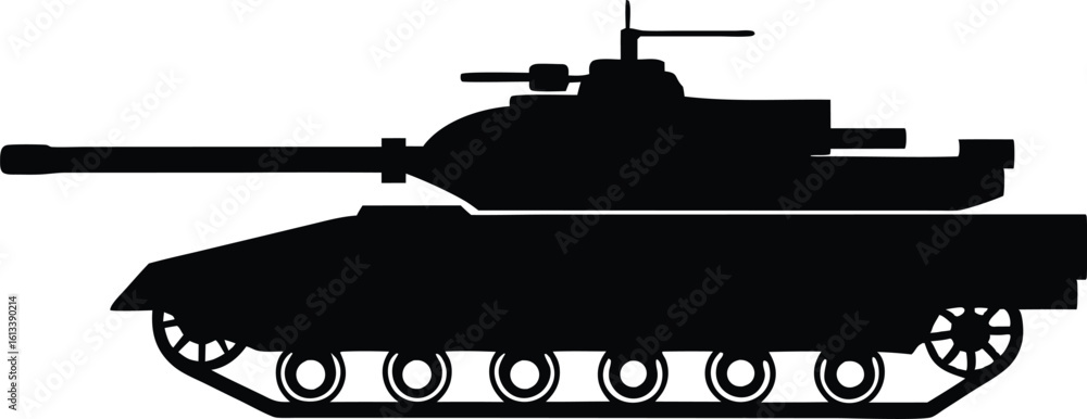 Fototapeta premium Retro WWII Tank Vector Illustration, Military Vehicle Silhouette Collection. Tank Silhouette Vector Illustration