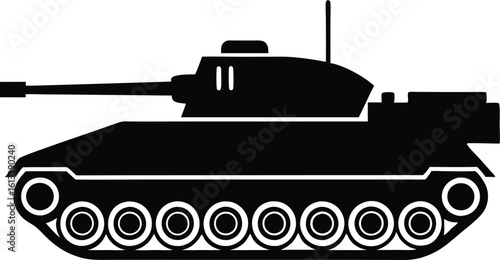 Retro WWII Tank Vector Illustration, Military Vehicle Silhouette Collection. Tank Silhouette Vector Illustration