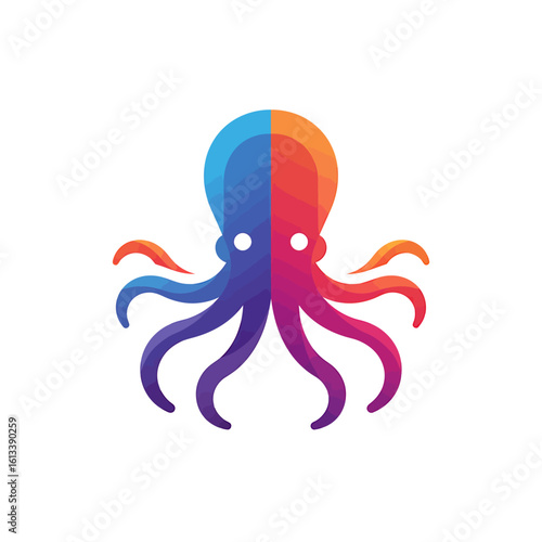Vibrant Octopus Illustration: A dynamic and colorful illustration of an octopus, showcasing its eight tentacles and distinctive form with a gradient of vivid hues.