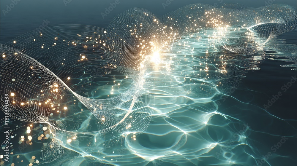 Obraz premium Luminous Abstract Waves Pattern on Water Surface