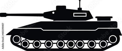 Tank Silhouette Vector, Military Tank Vector Icon, Battle Tank Silhouette Graphic, Main Battle Tank (MBT) Vector Silhouette