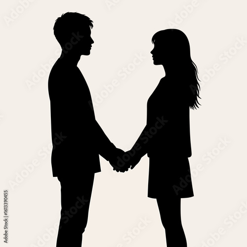 Silent Whisper: A tender silhouette of a couple, hands clasped, poised in an intimate moment of shared affection. This image invites viewers to connect with the deep bonds of love and affection