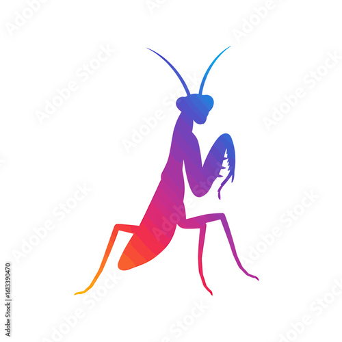 Mystical Mantis: A silhouette of a praying mantis, bathed in a gradient of colors, evoking a sense of wonder and enchantment.