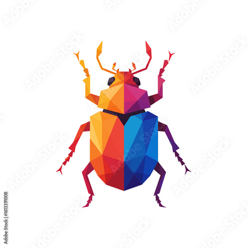 Colorful geometric insect: Captivating geometric illustration of a vibrant, multi-faceted insect, showcasing a modern artistic interpretation of nature's beauty and intricate detail.