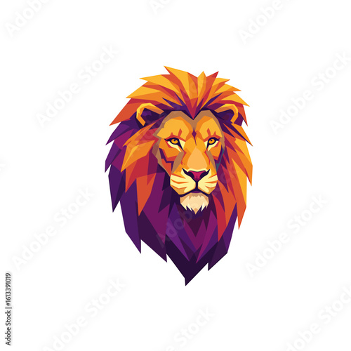 Majestic Lion: A digitally crafted illustration showcasing the fierce elegance of a lion's head, featuring a polygonal style and vibrant colors. 