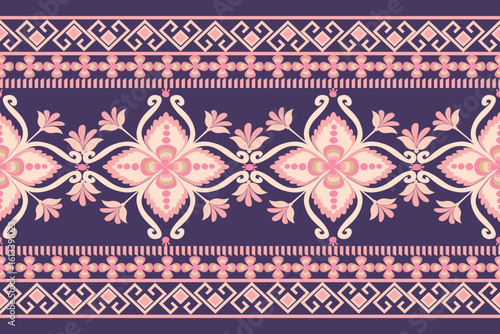 Flowers and geometric shapes decorate the entire horizontal seamless pattern.