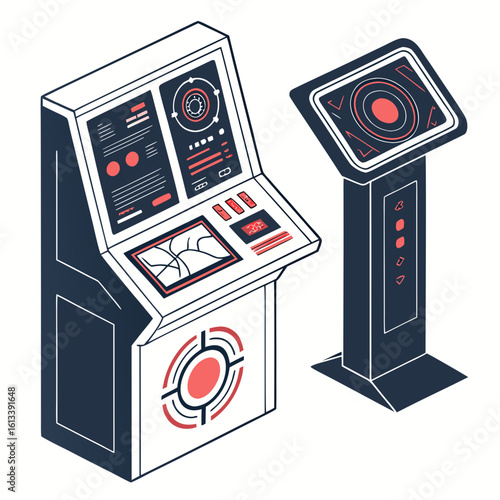 Futuristic control panel with interactive touchscreen display and console