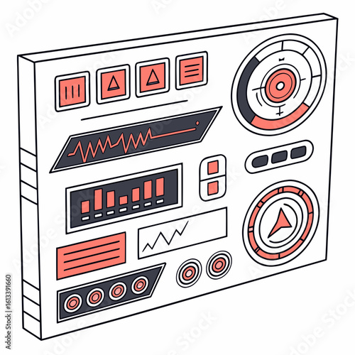 Futuristic digital interface with graphs and controls