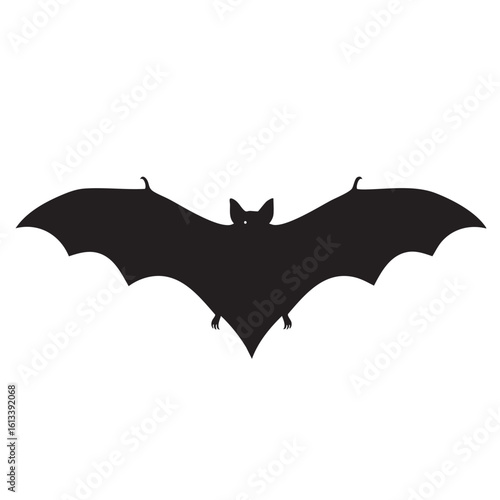 Black silhouette of a bat with outstretched wings and visible claws white animal
