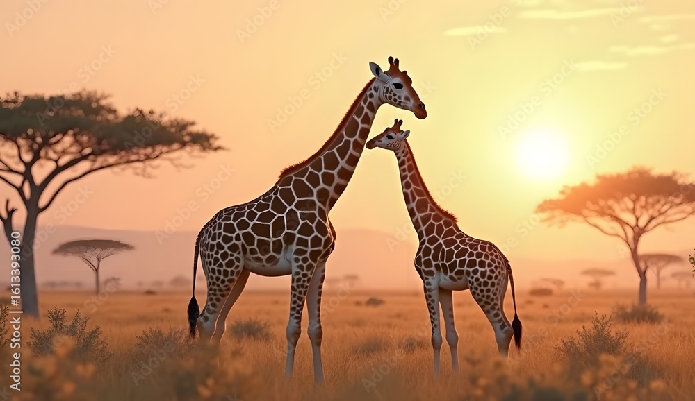 Obraz premium Giraffes in African Savannah at Sunset