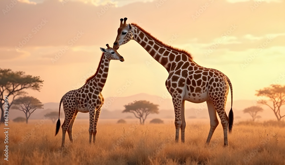 Obraz premium Giraffes in African Savannah at Sunset