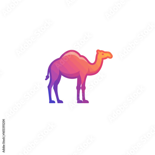 Vibrant Camel Illustration: A stylized camel is depicted in a gradient of colors. The camel illustration is an artistic, eye-catching work.