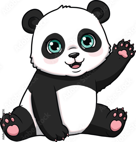 Adorable Cartoon Panda Sitting and Waving – Cute Animal Character for Kids' Projects, Storybooks, Animation, Education, and Wildlife Themes