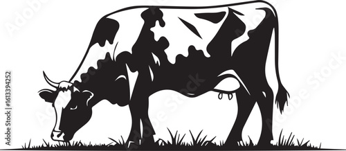 Grazing Cow in Pasture Silhouette Art