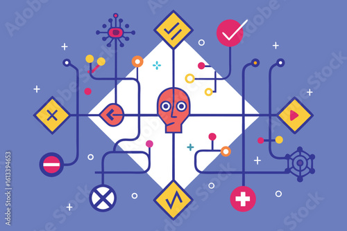 Abstract concept representing neural networks, communication, and artificial intelligence, with a symbolic human head.