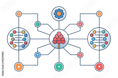 Abstract illustration depicting the interconnectedness of neural networks and data processing in a modern context