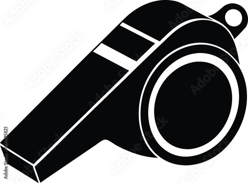 Black Silhouette of a Sports Whistle, Sports Referee Whistle Vector Silhouette Icon


