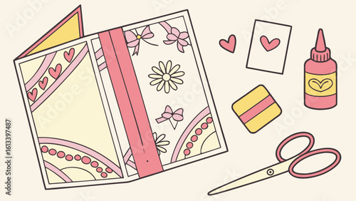 Handmade greeting card creation with paper and glue