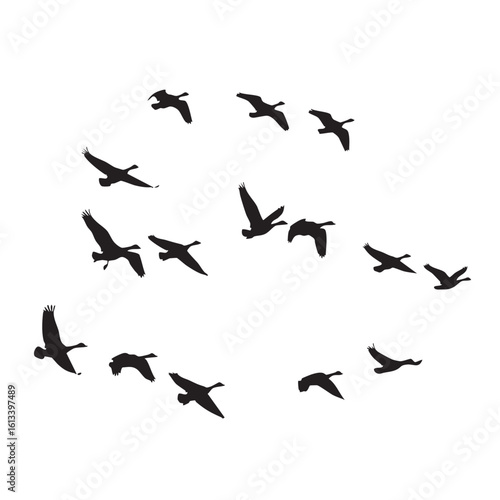 Wallpaper Mural Flock of geese flying in formation silhouette birds migration Torontodigital.ca