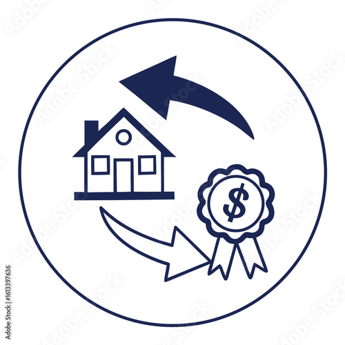 Real estate property pointing to valuation in minimalist icon
