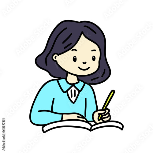 Illustration of a student studying while attending class