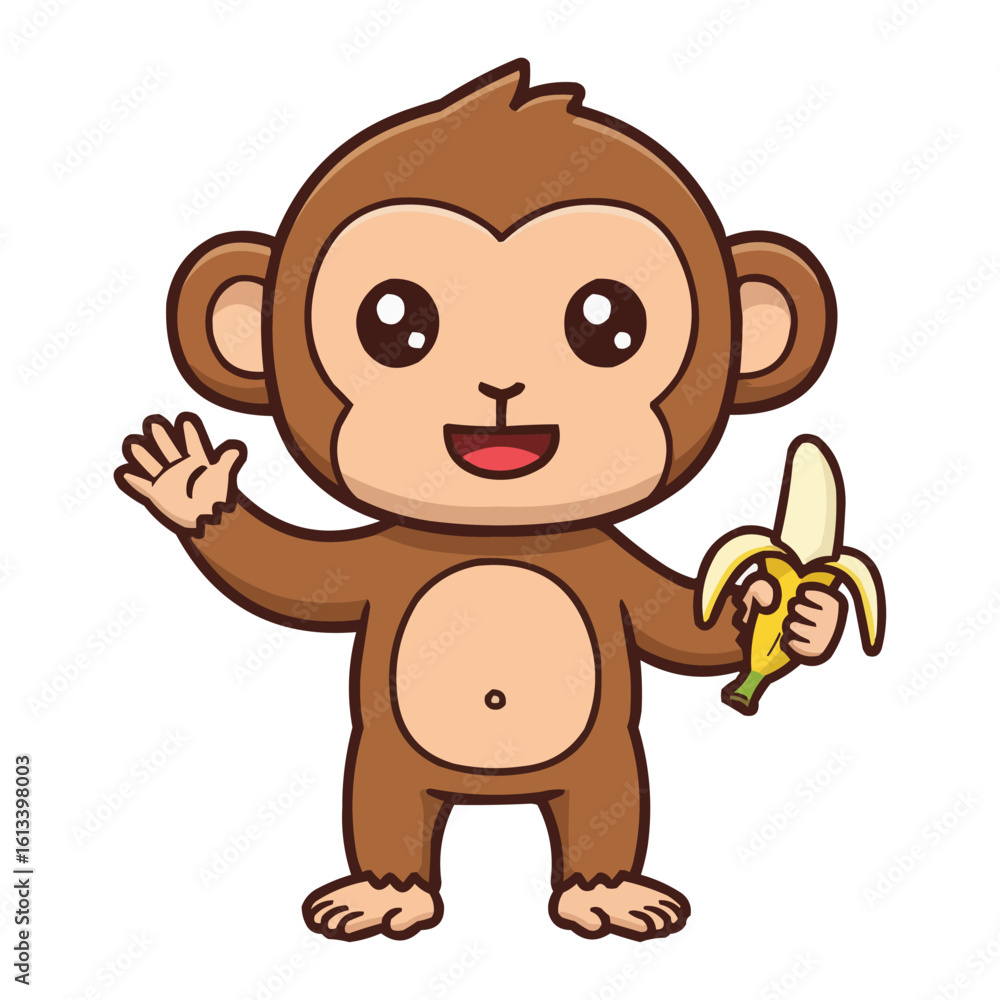 Obraz premium Happy Cartoon Monkey with Banana