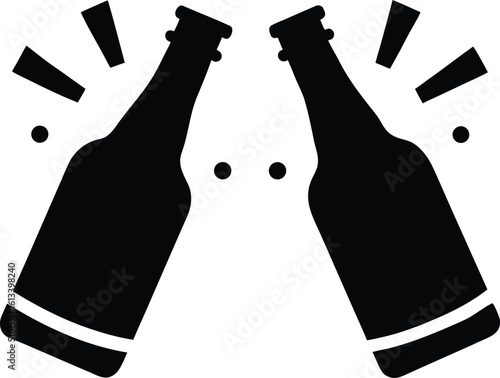 Cheers two beer bottle  black silhouette vector,toasting beer bottles icon