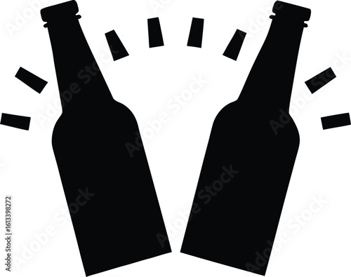 Cheers two beer bottle  black silhouette vector,toasting beer bottles icon