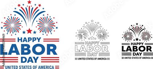 Happy labor day vector design with fireworks for usa holiday celebration graphic