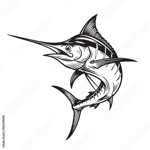 Majestic black marlin leaping from the water fish ocean