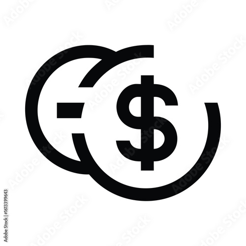 Euro and dollar currency icons in black