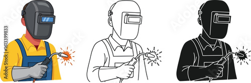 Welder vector illustration set professional welding worker with safety equipment