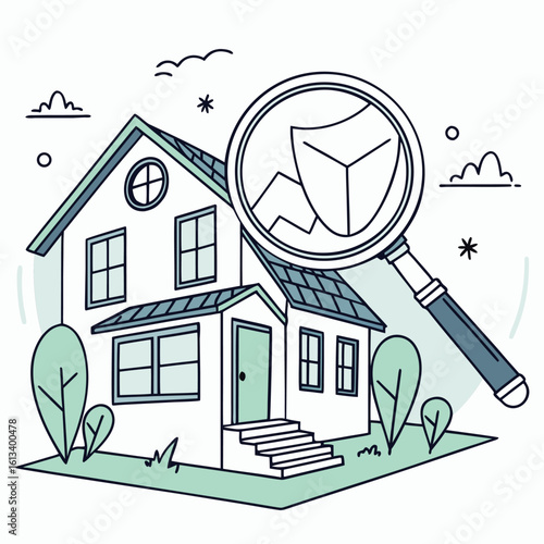 Real estate property analyzing buyer in filled icon

