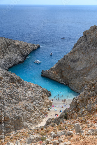 Seitan Limania Beach Nestled Between Dramatic Cliffs in Chania, Crete, Greece