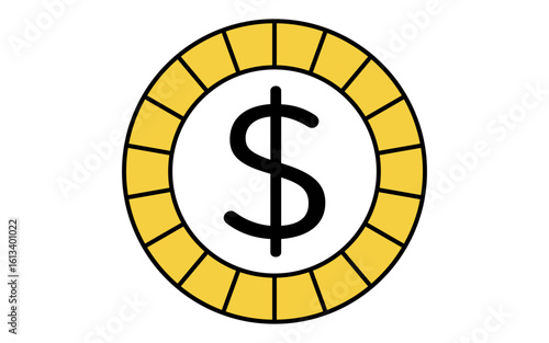 Coin with dollar symbol simple line drawing icon, illustration of currency and finance