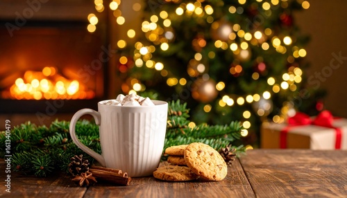 Wallpaper Mural Cozy Christmas Evening by the Fireplace: Hot Cocoa and Cookies Torontodigital.ca