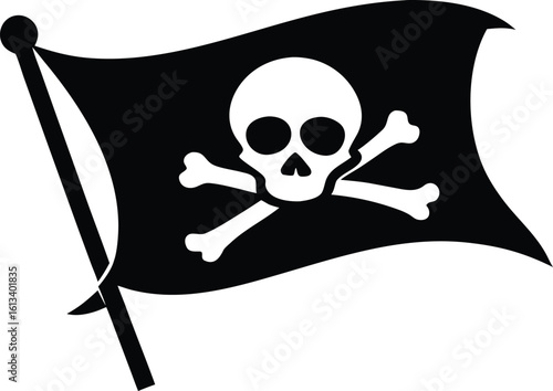 pirate flag with a skull and crossbones black silhouette vector,pirate flag icon