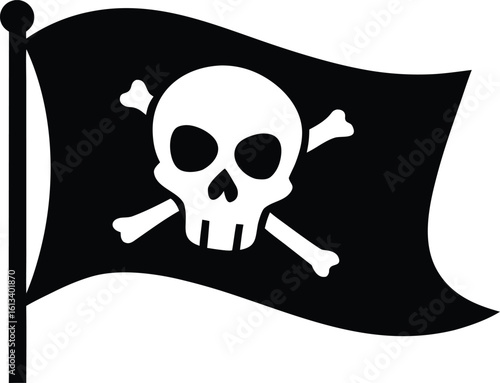 pirate flag with a skull and crossbones black silhouette vector,pirate flag icon