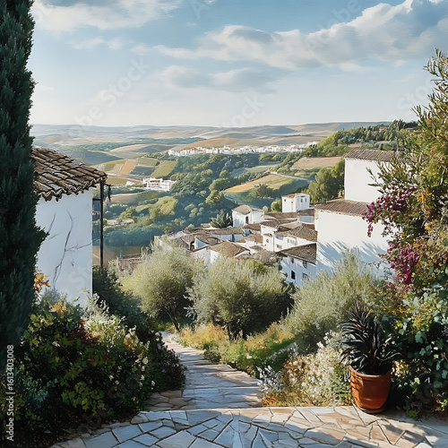 panorama of the ancient temple of the sibyl in Tivoli, surrounded by urban area and lush green environment
