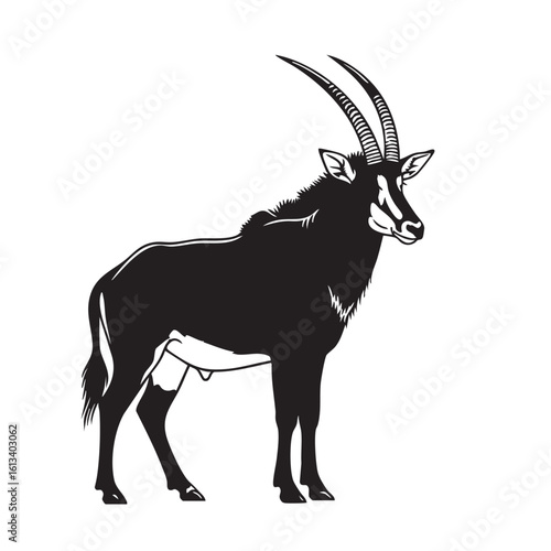 Sable antelope black silhouette majestic creature with curved horns animal wildlife