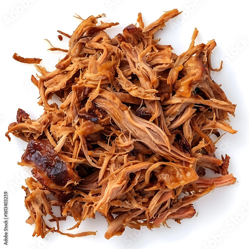 Shredded Barbecue Meat Pile on White Background