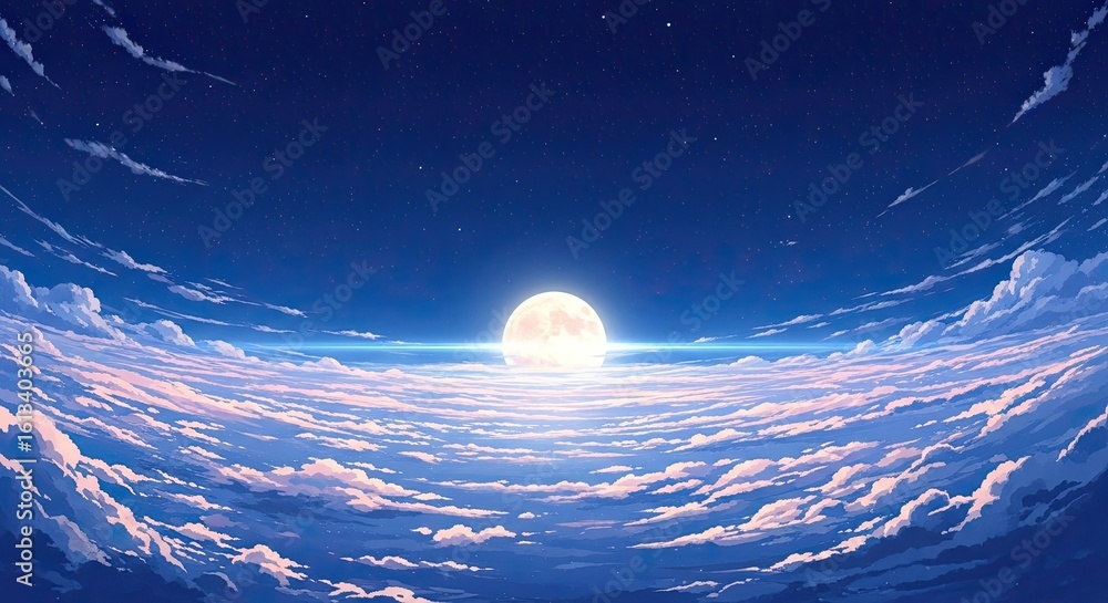 Obraz premium Dreamy Moonlit Sky Landscape with Clouds