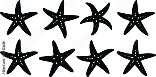 set of starfish black silhouette  vector,sea fish icon set