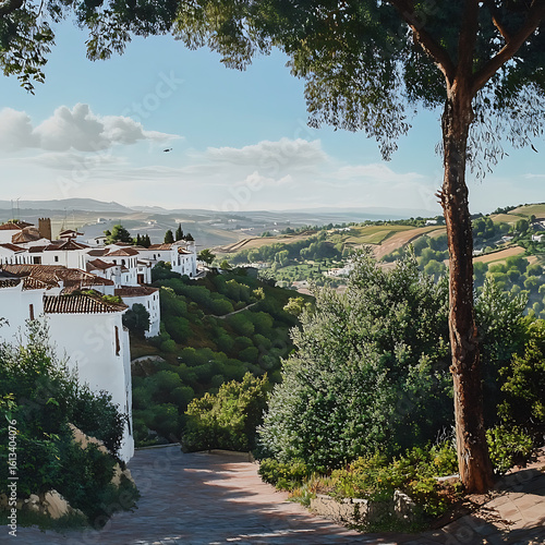 panorama of the ancient temple of the sibyl in Tivoli, surrounded by urban area and lush green environment
